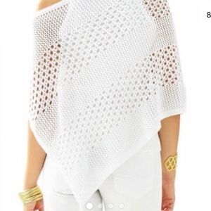 LILLY PULITZER White Knit Fringe Sweater wrap Poncho Top one size